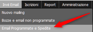 menu per visualizzare le email programmate e spedite